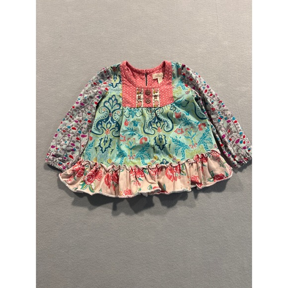 Matilda Jane Other - Matilda Jane Girls Mixed Print Floral Paisley Ruffle Tunic Top 18-24M